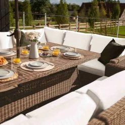'Iris' Luxury Rattan 10 Seater Garden Sofa Set With Rectangular Table By Primrose Living -Plants outlet store fu102434 4 TableSideSofaBack 9285