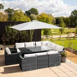 'Iris' Luxury Rattan 10 Seater Garden Sofa Set With Rectangular Table In Stone By Primrose Living -Plants outlet store fu102435 FullSet2 a50e