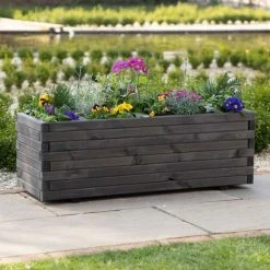 1.1m Pine Wood Raised Trough Planter In Grey 7 1.1m Pine Wood Raised Trough Planter In Grey -Plants outlet store potted planter grey square crop 1fb1