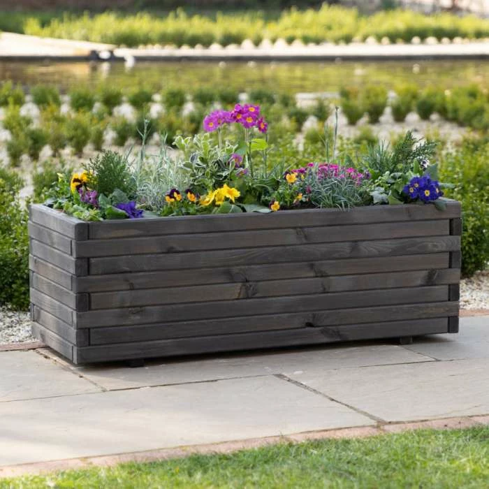 1.1m Pine Wood Raised Trough Planter In Grey 5 1.1m Pine Wood Raised Trough Planter In Grey - Image 3